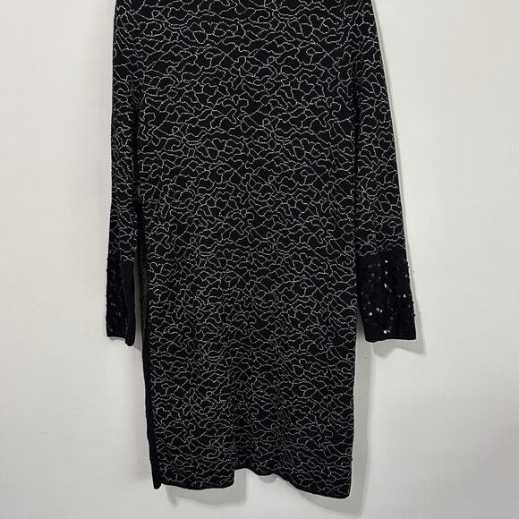 Chicos Sequin Open Front Jacket M Cardigan Black Gold Party Cocktail Knit Bling - Picture 9 of 10